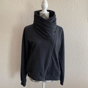 Asymmetrical Cowl Neck Zip Coat Jacket